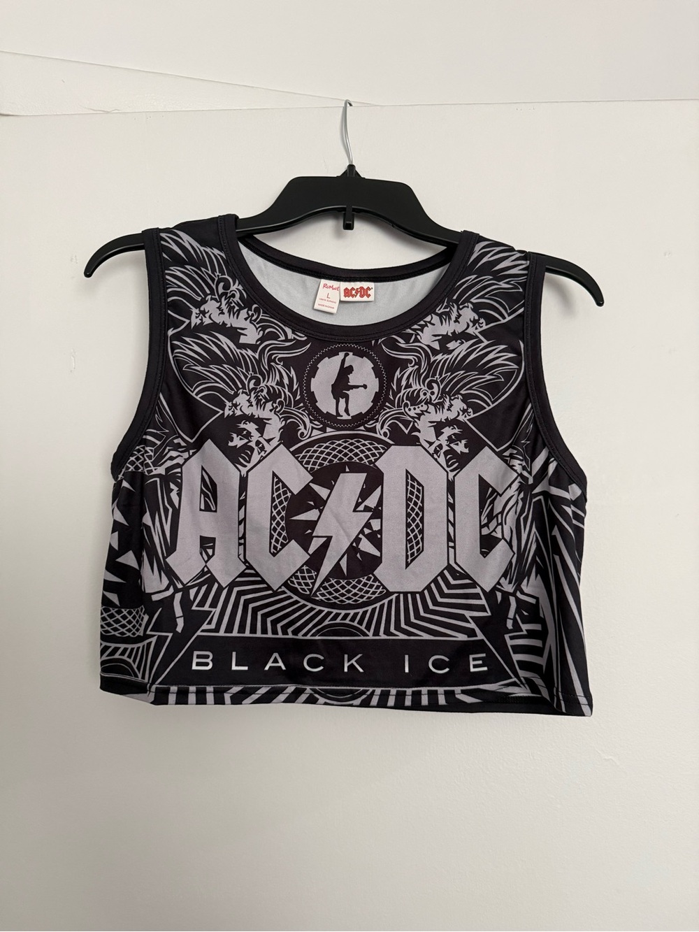 ROMWE AC/DC Black Ice Graphic Crop Top - Black & Gray
